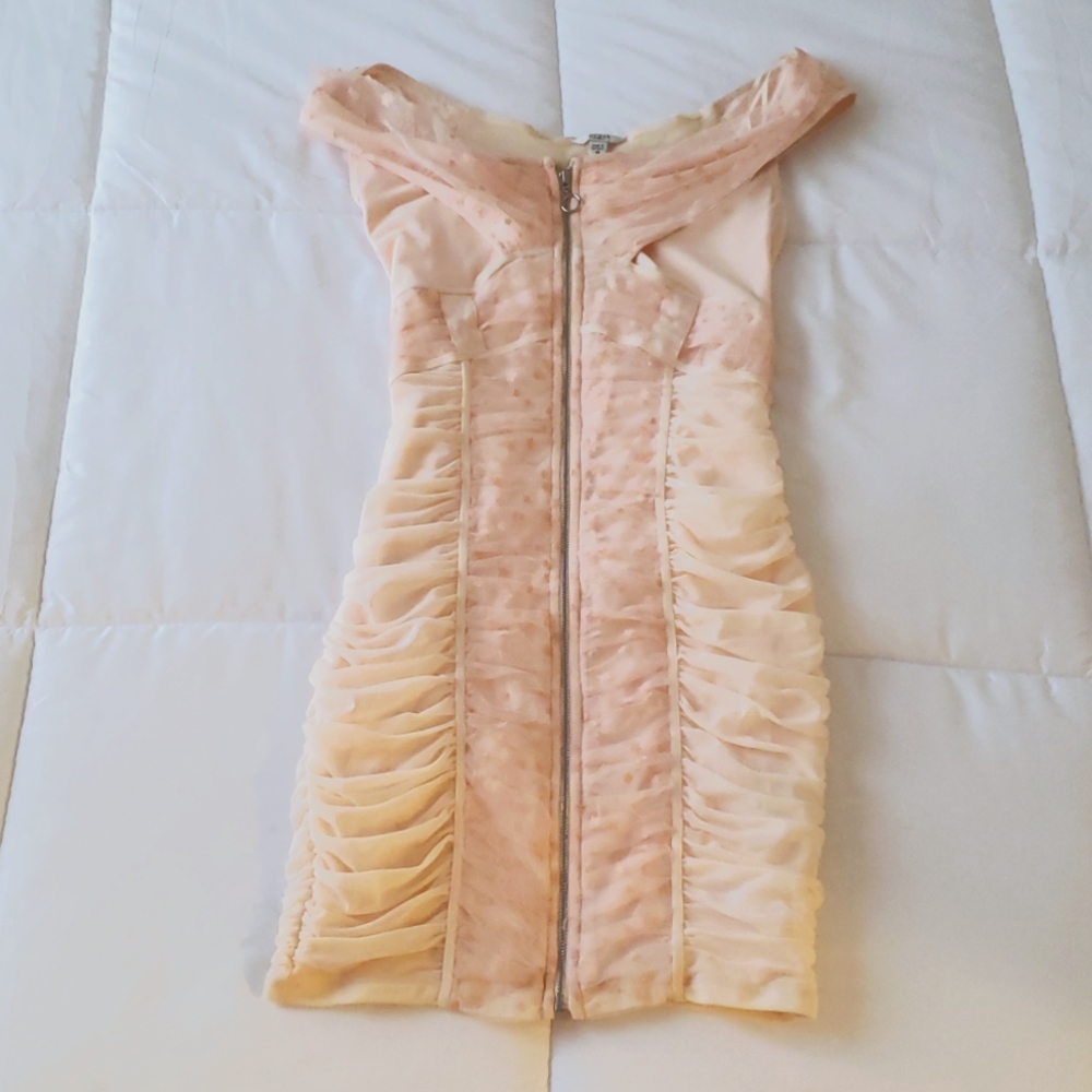 Guess Blush Pink Ruched Midi Dress